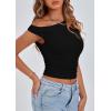 imagePRETTYGARDEN Womens Off Shoulder Tops 2025 Summer Trendy Casual Crop Top Cute Fitted Going Out Tshirts ShirtsBlack