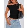 imagePRETTYGARDEN Womens Off Shoulder Tops 2025 Summer Trendy Casual Crop Top Cute Fitted Going Out Tshirts ShirtsBlack