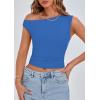 imagePRETTYGARDEN Womens Off Shoulder Tops 2025 Summer Trendy Casual Crop Top Cute Fitted Going Out Tshirts ShirtsBlue