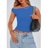 imagePRETTYGARDEN Womens Off Shoulder Tops 2025 Summer Trendy Casual Crop Top Cute Fitted Going Out Tshirts ShirtsBlue