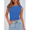 imagePRETTYGARDEN Womens Off Shoulder Tops 2025 Summer Trendy Casual Crop Top Cute Fitted Going Out Tshirts ShirtsBlue