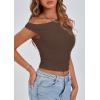imagePRETTYGARDEN Womens Off Shoulder Tops 2025 Summer Trendy Casual Crop Top Cute Fitted Going Out Tshirts ShirtsCoffee