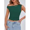 imagePRETTYGARDEN Womens Off Shoulder Tops 2025 Summer Trendy Casual Crop Top Cute Fitted Going Out Tshirts ShirtsDark Green