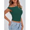 imagePRETTYGARDEN Womens Off Shoulder Tops 2025 Summer Trendy Casual Crop Top Cute Fitted Going Out Tshirts ShirtsDark Green