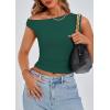 imagePRETTYGARDEN Womens Off Shoulder Tops 2025 Summer Trendy Casual Crop Top Cute Fitted Going Out Tshirts ShirtsDark Green