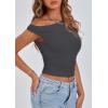 imagePRETTYGARDEN Womens Off Shoulder Tops 2025 Summer Trendy Casual Crop Top Cute Fitted Going Out Tshirts ShirtsDark Grey
