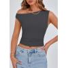 imagePRETTYGARDEN Womens Off Shoulder Tops 2025 Summer Trendy Casual Crop Top Cute Fitted Going Out Tshirts ShirtsDark Grey