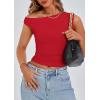 imagePRETTYGARDEN Womens Off Shoulder Tops 2025 Summer Trendy Casual Crop Top Cute Fitted Going Out Tshirts ShirtsRed