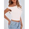 imagePRETTYGARDEN Womens Off Shoulder Tops 2025 Summer Trendy Casual Crop Top Cute Fitted Going Out Tshirts ShirtsWhite