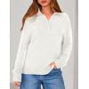 imagePRETTYGARDEN Womens Quarter Zip Pullover V Neck Fall Sweaters 2025 Long Sleeve Tops Collared Business Casual Winter ClothingWhite