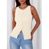 imagePRETTYGARDEN Womens Ribbed Tank Top Summer 2025 Open Front Button Down Sleeveless Shirts Fashion Clothing Going Out Vest TopsApricot