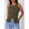 imagePRETTYGARDEN Womens Ribbed Tank Top Summer 2025 Open Front Button Down Sleeveless Shirts Fashion Clothing Going Out Vest TopsArmy Green