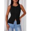 imagePRETTYGARDEN Womens Ribbed Tank Top Summer 2025 Open Front Button Down Sleeveless Shirts Fashion Clothing Going Out Vest TopsBlack
