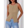 imagePRETTYGARDEN Womens Ribbed Tank Top Summer 2025 Open Front Button Down Sleeveless Shirts Fashion Clothing Going Out Vest TopsCamel