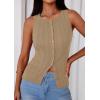 imagePRETTYGARDEN Womens Ribbed Tank Top Summer 2025 Open Front Button Down Sleeveless Shirts Fashion Clothing Going Out Vest TopsCamel