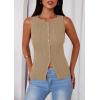 imagePRETTYGARDEN Womens Ribbed Tank Top Summer 2025 Open Front Button Down Sleeveless Shirts Fashion Clothing Going Out Vest TopsCamel