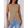 imagePRETTYGARDEN Womens Ribbed Tank Top Summer 2025 Open Front Button Down Sleeveless Shirts Fashion Clothing Going Out Vest TopsCamel