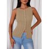 imagePRETTYGARDEN Womens Ribbed Tank Top Summer 2025 Open Front Button Down Sleeveless Shirts Fashion Clothing Going Out Vest TopsCamel