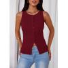 imagePRETTYGARDEN Womens Ribbed Tank Top Summer 2025 Open Front Button Down Sleeveless Shirts Fashion Clothing Going Out Vest TopsWine Red