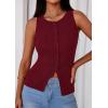 imagePRETTYGARDEN Womens Ribbed Tank Top Summer 2025 Open Front Button Down Sleeveless Shirts Fashion Clothing Going Out Vest TopsWine Red
