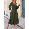 imagePRETTYGARDEN Womens Smocked Maxi Dress 2025 Fall Casual Long Sleeve Swiss Dot Ruffle Long Flowy Wedding Guest DressesArmy Green