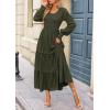imagePRETTYGARDEN Womens Smocked Maxi Dress 2025 Fall Casual Long Sleeve Swiss Dot Ruffle Long Flowy Wedding Guest DressesArmy Green
