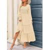 imagePRETTYGARDEN Womens Smocked Maxi Dress 2025 Fall Casual Long Sleeve Swiss Dot Ruffle Long Flowy Wedding Guest DressesBeige