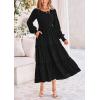 imagePRETTYGARDEN Womens Smocked Maxi Dress 2025 Fall Casual Long Sleeve Swiss Dot Ruffle Long Flowy Wedding Guest DressesBlack