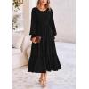imagePRETTYGARDEN Womens Smocked Maxi Dress 2025 Fall Casual Long Sleeve Swiss Dot Ruffle Long Flowy Wedding Guest DressesBlack