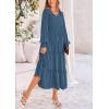 imagePRETTYGARDEN Womens Smocked Maxi Dress 2025 Fall Casual Long Sleeve Swiss Dot Ruffle Long Flowy Wedding Guest DressesDark Blue