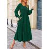imagePRETTYGARDEN Womens Smocked Maxi Dress 2025 Fall Casual Long Sleeve Swiss Dot Ruffle Long Flowy Wedding Guest DressesDark Green