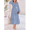 imagePRETTYGARDEN Womens Smocked Maxi Dress 2025 Fall Casual Long Sleeve Swiss Dot Ruffle Long Flowy Wedding Guest DressesGrey Blue