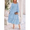 imagePRETTYGARDEN Womens Smocked Maxi Dress 2025 Fall Casual Long Sleeve Swiss Dot Ruffle Long Flowy Wedding Guest DressesLight Blue