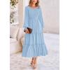 imagePRETTYGARDEN Womens Smocked Maxi Dress 2025 Fall Casual Long Sleeve Swiss Dot Ruffle Long Flowy Wedding Guest DressesLight Blue