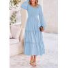 imagePRETTYGARDEN Womens Smocked Maxi Dress 2025 Fall Casual Long Sleeve Swiss Dot Ruffle Long Flowy Wedding Guest DressesLight Blue