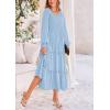 imagePRETTYGARDEN Womens Smocked Maxi Dress 2025 Fall Casual Long Sleeve Swiss Dot Ruffle Long Flowy Wedding Guest DressesLight Blue