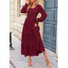 imagePRETTYGARDEN Womens Smocked Maxi Dress 2025 Fall Casual Long Sleeve Swiss Dot Ruffle Long Flowy Wedding Guest DressesWine Red