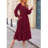 imagePRETTYGARDEN Womens Smocked Maxi Dress 2025 Fall Casual Long Sleeve Swiss Dot Ruffle Long Flowy Wedding Guest DressesWine Red
