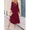 imagePRETTYGARDEN Womens Smocked Maxi Dress 2025 Fall Casual Long Sleeve Swiss Dot Ruffle Long Flowy Wedding Guest DressesWine Red