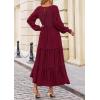 imagePRETTYGARDEN Womens Smocked Maxi Dress 2025 Fall Casual Long Sleeve Swiss Dot Ruffle Long Flowy Wedding Guest DressesWine Red