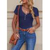 imagePRETTYGARDEN Womens Summer Casual Henley TShirts Short Sleeve V Neck Button Up Ribbed Knit Slim Fit Basic TopsDark Blue