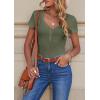 imagePRETTYGARDEN Womens Summer Casual Henley TShirts Short Sleeve V Neck Button Up Ribbed Knit Slim Fit Basic TopsGreen