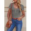 imagePRETTYGARDEN Womens Summer Casual Henley TShirts Short Sleeve V Neck Button Up Ribbed Knit Slim Fit Basic TopsGrey