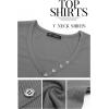 imagePRETTYGARDEN Womens Summer Casual Henley TShirts Short Sleeve V Neck Button Up Ribbed Knit Slim Fit Basic TopsGrey
