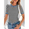 imagePRETTYGARDEN Womens Summer Puff Sleeve Tops Casual Ribbed Knit Crop Top Color Block Trendy Crewneck Striped ShirtsBlack
