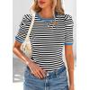 imagePRETTYGARDEN Womens Summer Puff Sleeve Tops Casual Ribbed Knit Crop Top Color Block Trendy Crewneck Striped ShirtsBlack