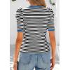 imagePRETTYGARDEN Womens Summer Puff Sleeve Tops Casual Ribbed Knit Crop Top Color Block Trendy Crewneck Striped ShirtsBlack