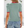 imagePRETTYGARDEN Womens Summer Puff Sleeve Tops Casual Ribbed Knit Crop Top Color Block Trendy Crewneck Striped ShirtsGreen