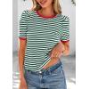imagePRETTYGARDEN Womens Summer Puff Sleeve Tops Casual Ribbed Knit Crop Top Color Block Trendy Crewneck Striped ShirtsGreen