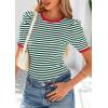 imagePRETTYGARDEN Womens Summer Puff Sleeve Tops Casual Ribbed Knit Crop Top Color Block Trendy Crewneck Striped ShirtsGreen